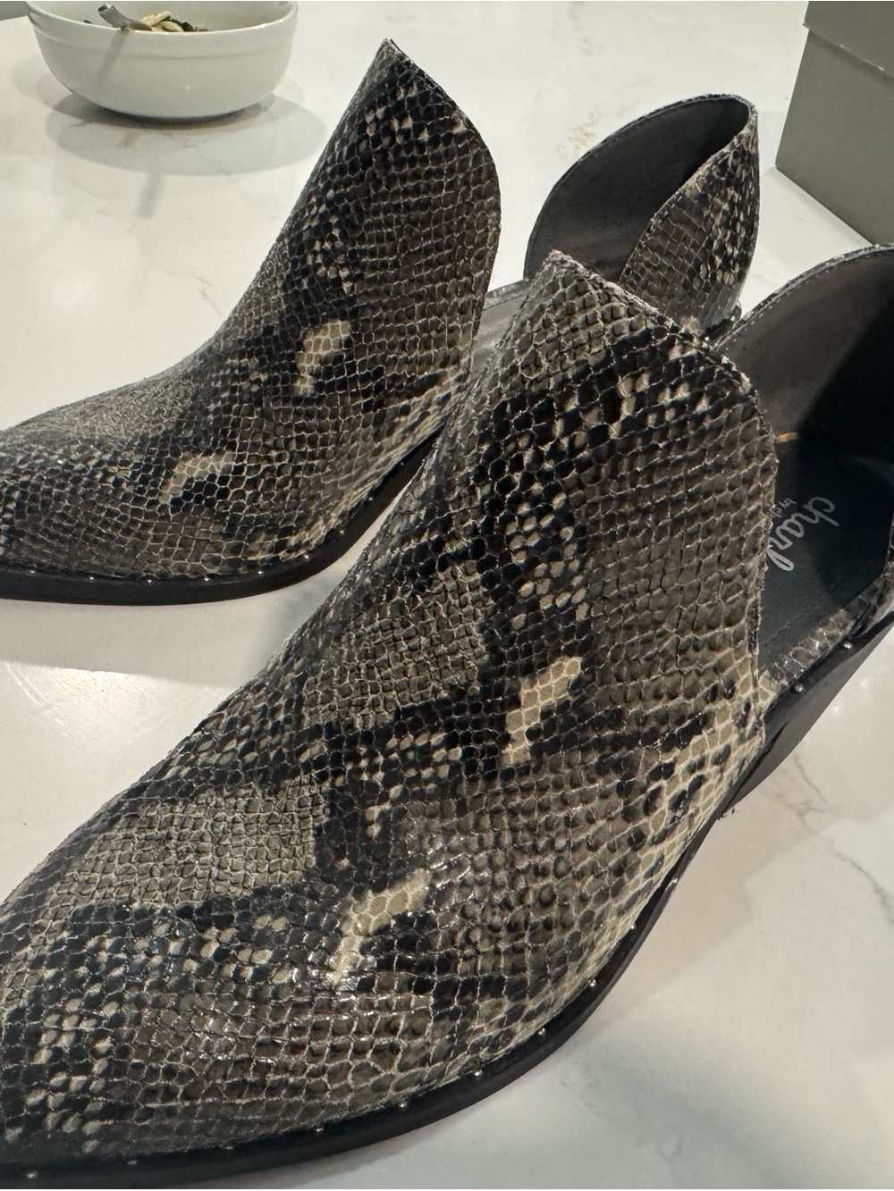 Charles David Gray Snake-Print Pointed Slip-On Ankle Boots